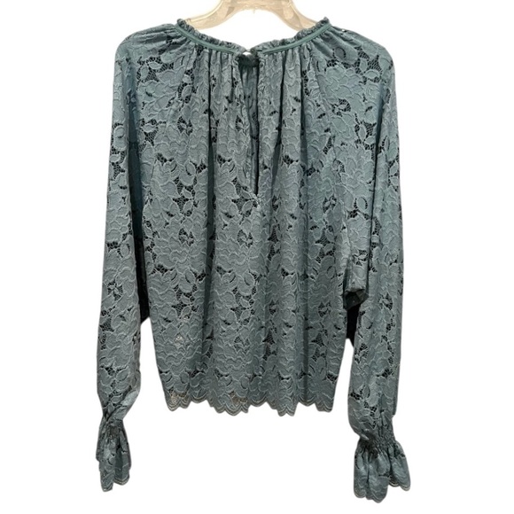 Free People Olivia Lace puff sleeve blue green lace blouse top shirt size medium - Picture 3 of 9
